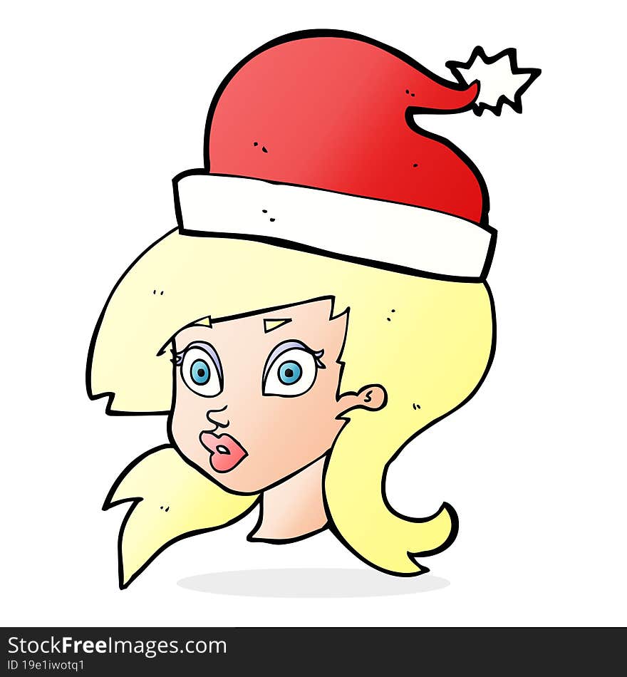 cartoon woman wearing christmas hat