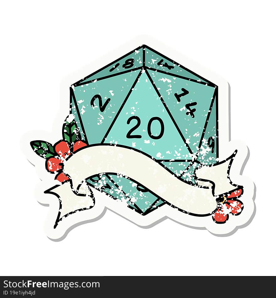 natural twenty D20 dice roll grunge sticker