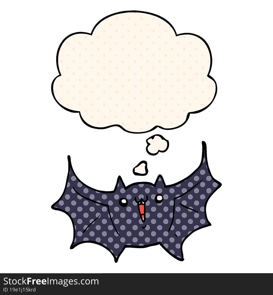 cartoon happy vampire bat and thought bubble in comic book style