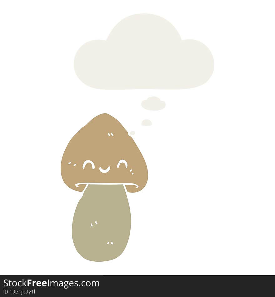 cartoon mushroom with thought bubble in retro style