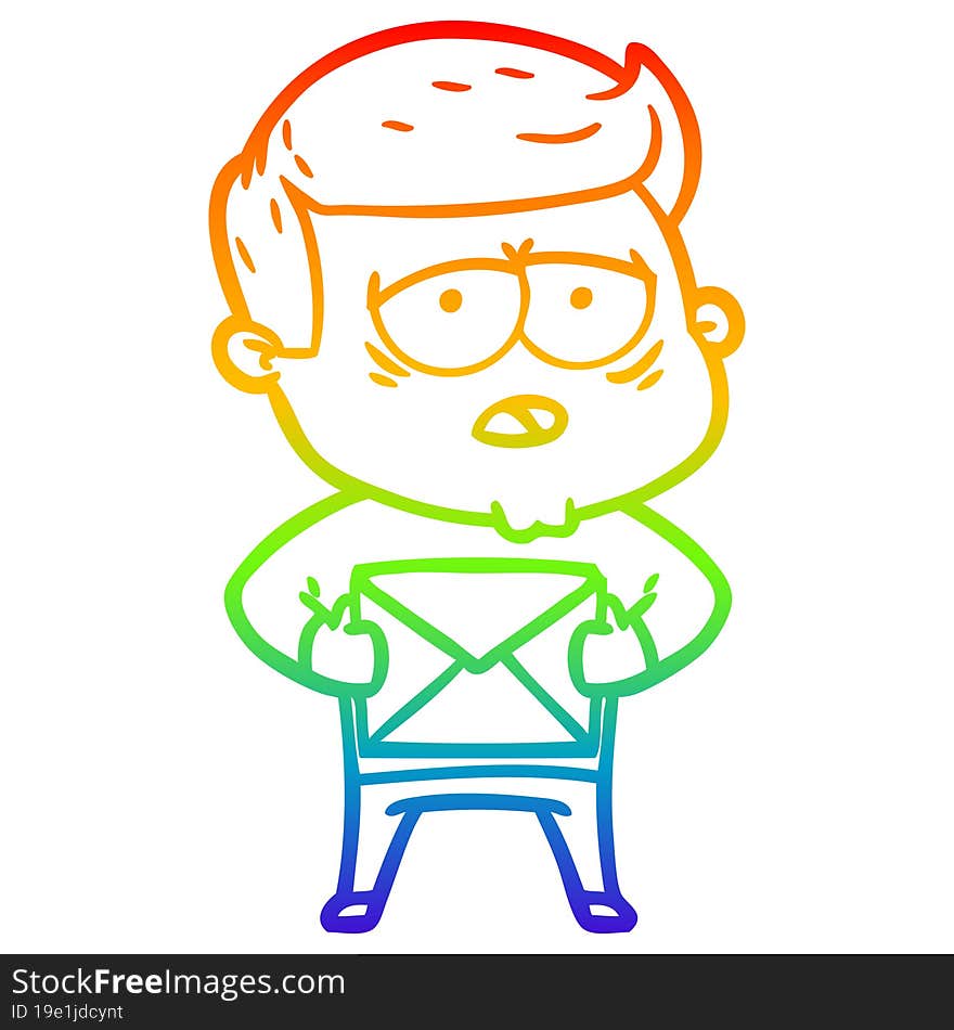 rainbow gradient line drawing of a cartoon tired man