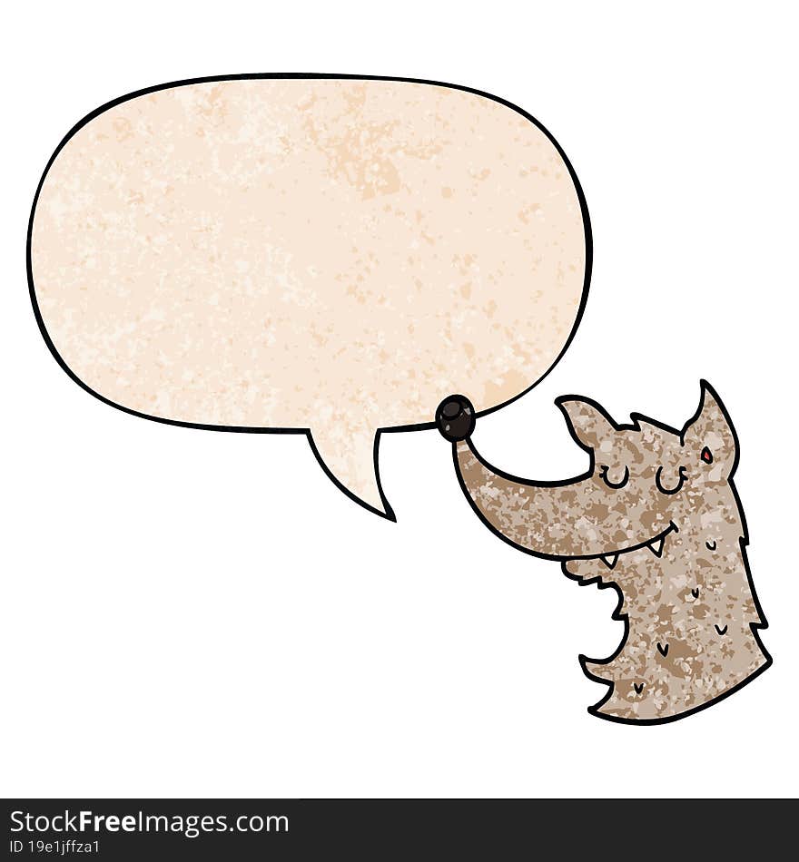 Cartoon Wolf And Speech Bubble In Retro Texture Style