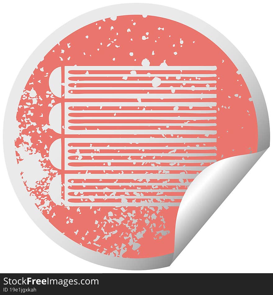 distressed circular peeling sticker symbol stack of books