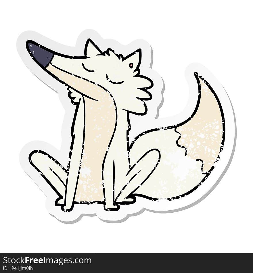 distressed sticker of a cartoon wolf