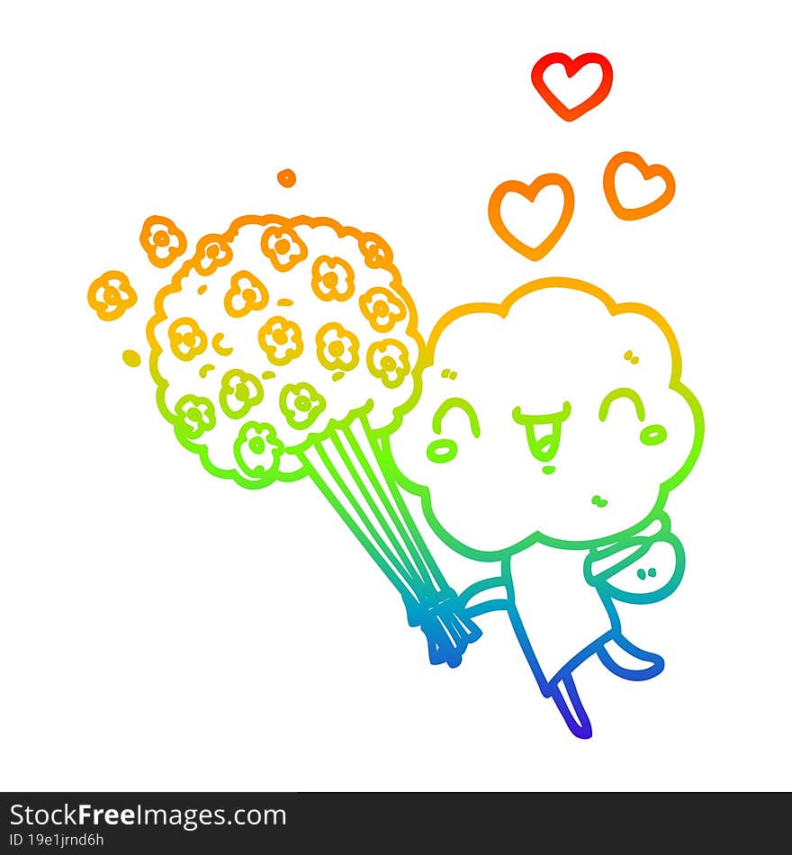 rainbow gradient line drawing cute cartoon cloud head creature