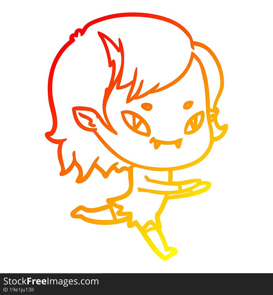 warm gradient line drawing cartoon friendly vampire girl running