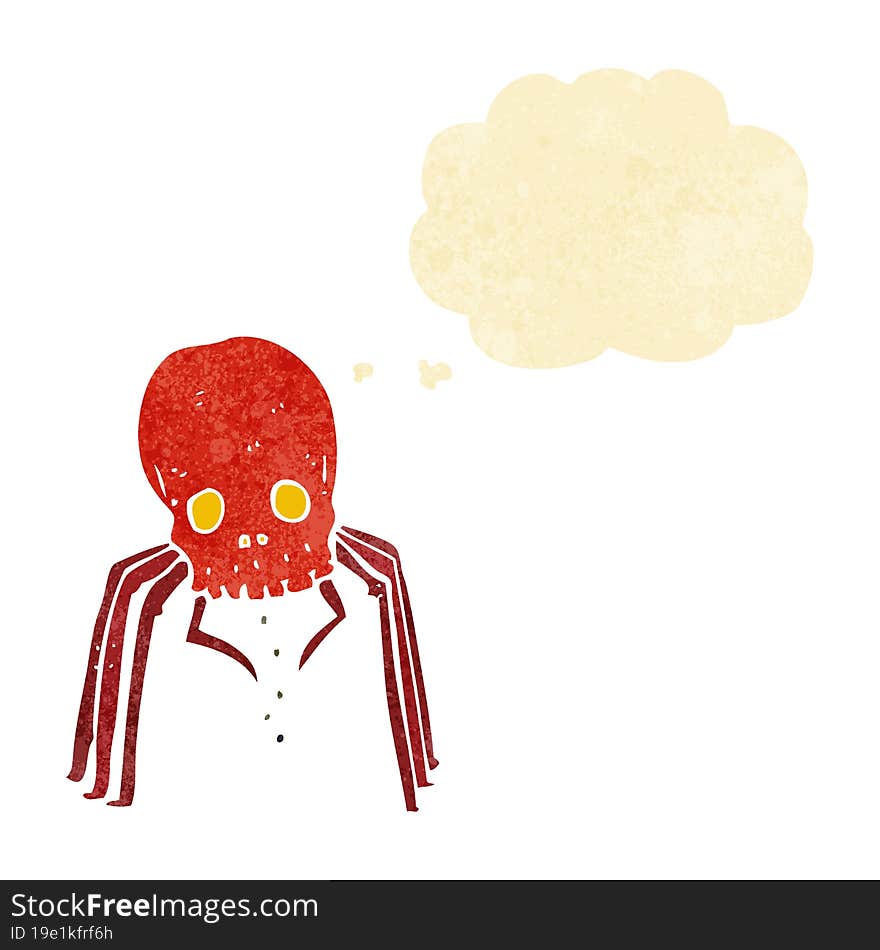 Cartoon Spooky Skull Spider With Thought Bubble