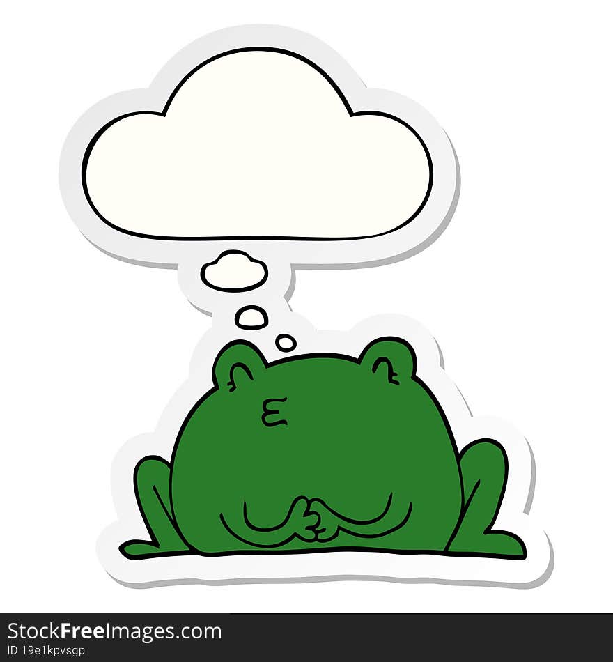 cute cartoon frog and thought bubble as a printed sticker