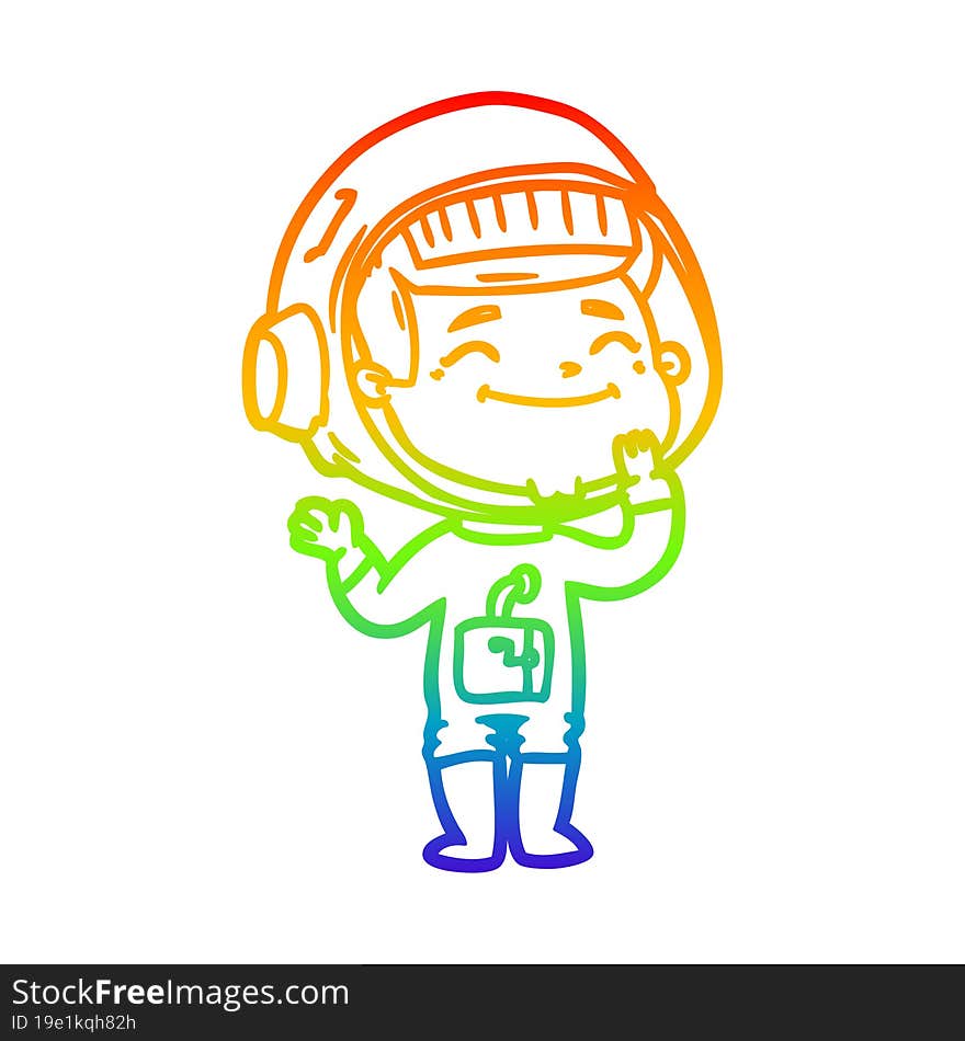 rainbow gradient line drawing of a happy cartoon astronaut