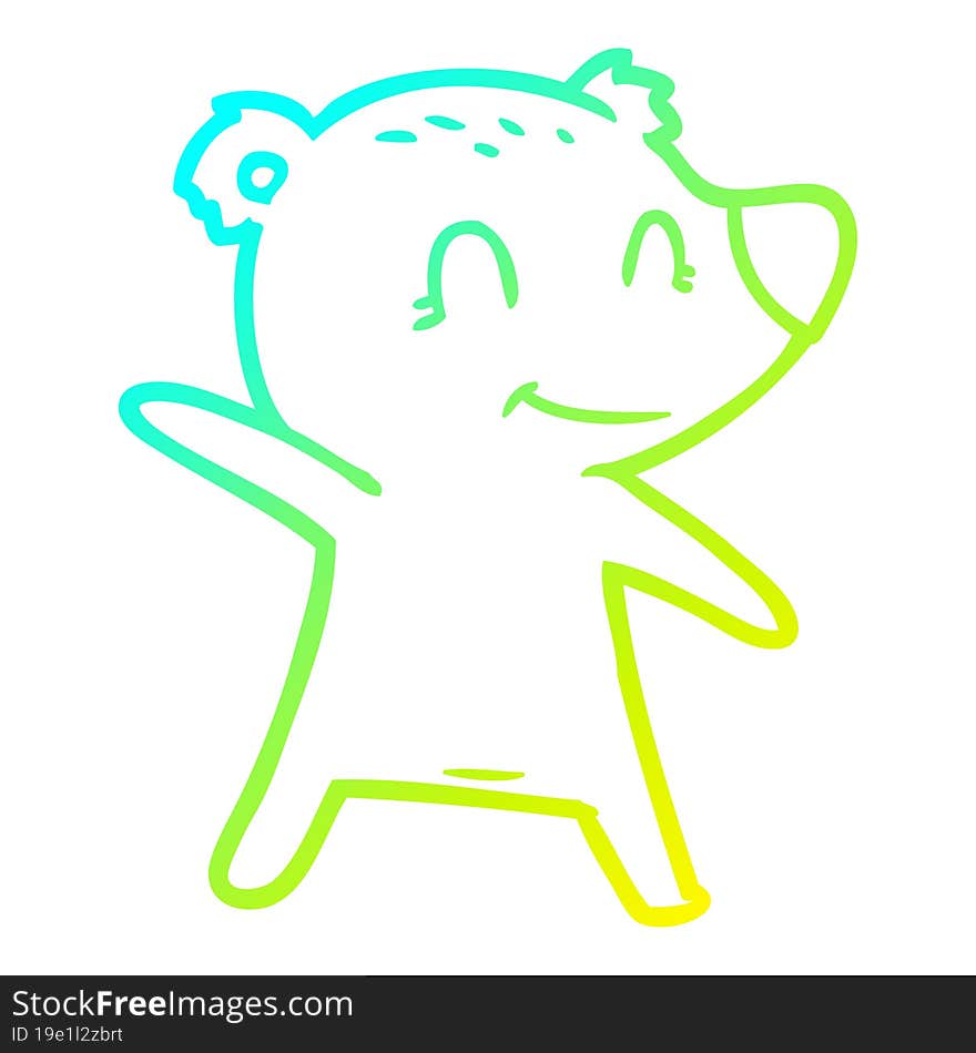 cold gradient line drawing smiling bear pointing