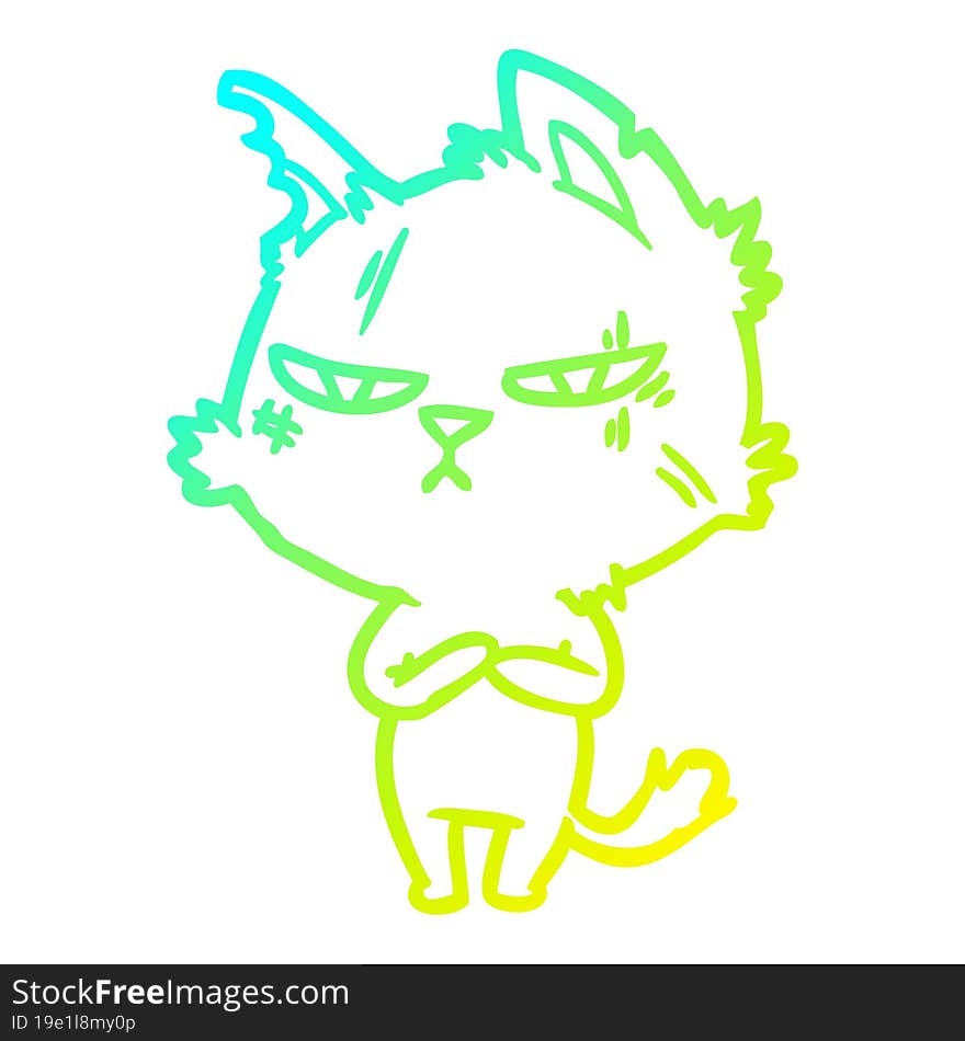 cold gradient line drawing tough cartoon cat