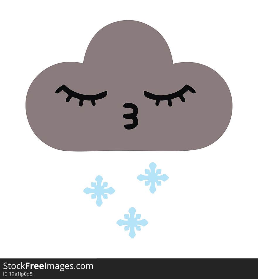 Flat Color Retro Cartoon Storm Snow Cloud