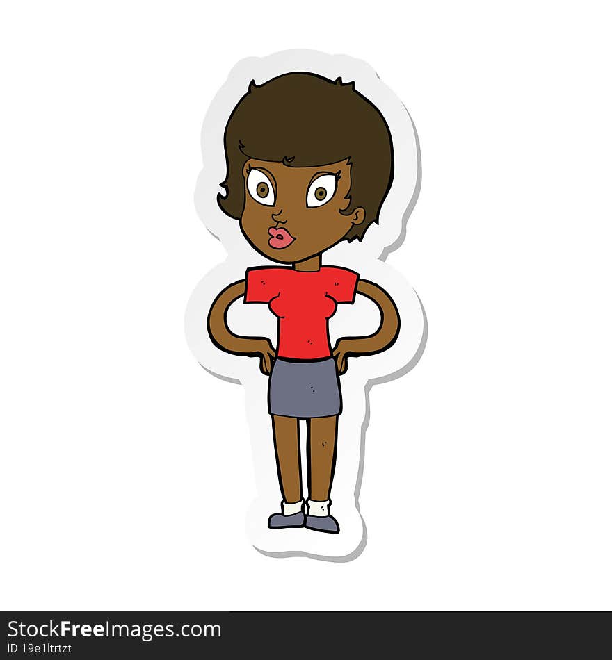 sticker of a cartoon woman with hands on hips