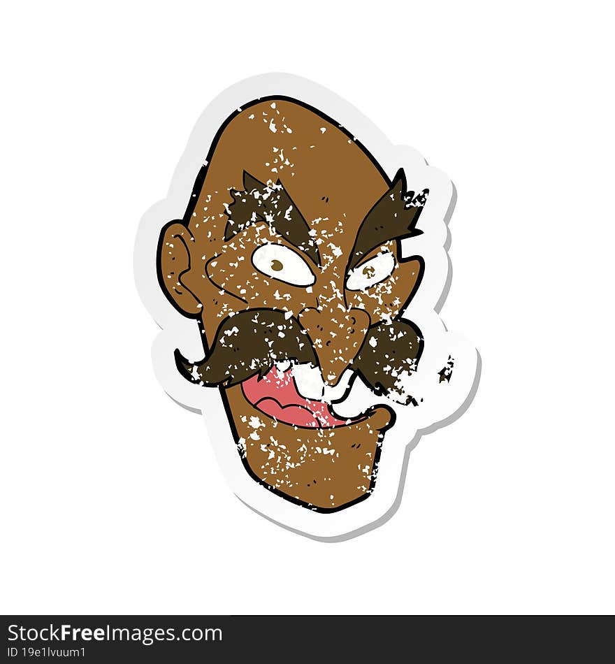 retro distressed sticker of a cartoon evil old man face