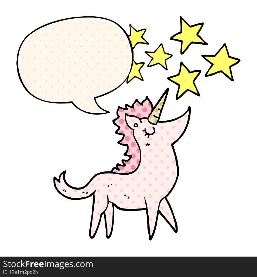 Cartoon Unicorn And Speech Bubble In Comic Book Style