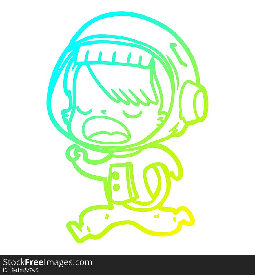 Cold Gradient Line Drawing Cartoon Astronaut Woman Running