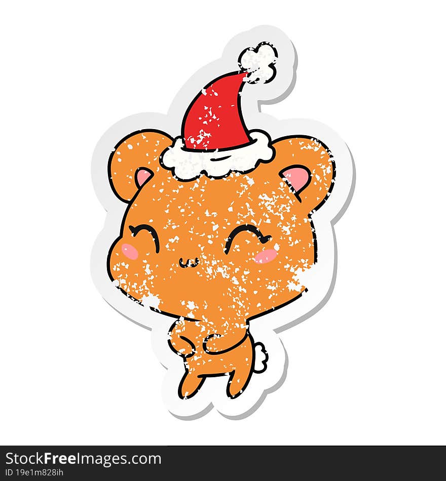 christmas distressed sticker cartoon of kawaii bear