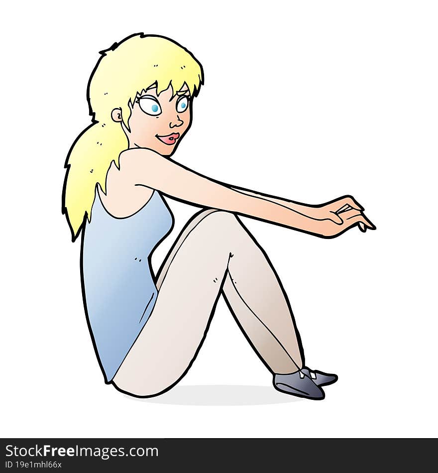 Cartoon Happy Woman Sitting