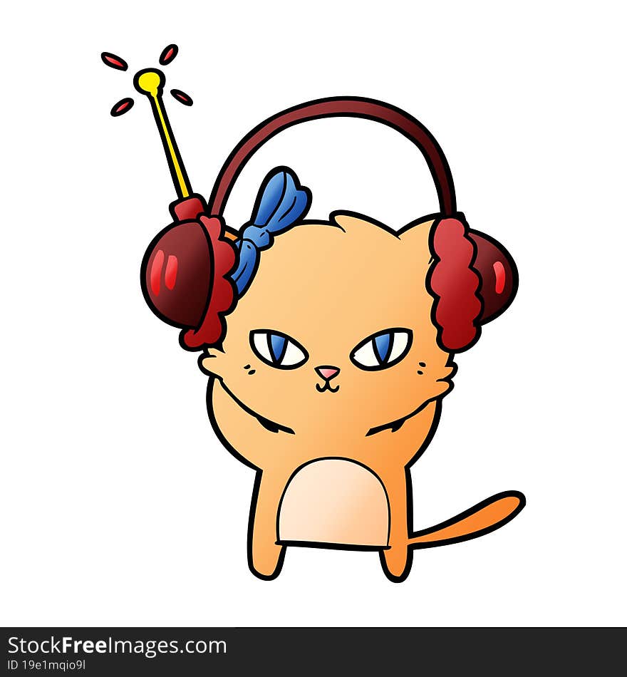 cute cartoon cat with headphones. cute cartoon cat with headphones