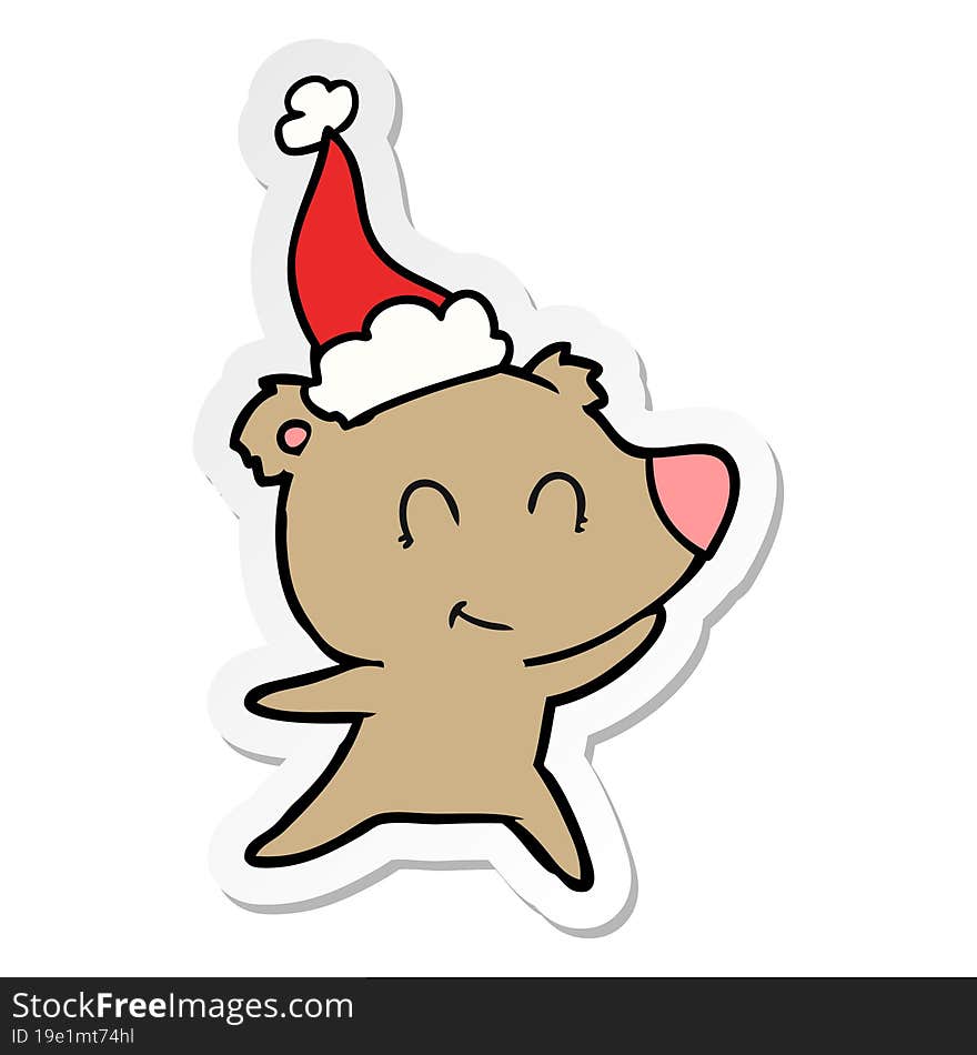 female bear sticker cartoon of a wearing santa hat