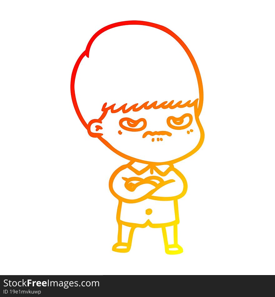 Warm Gradient Line Drawing Annoyed Cartoon Boy