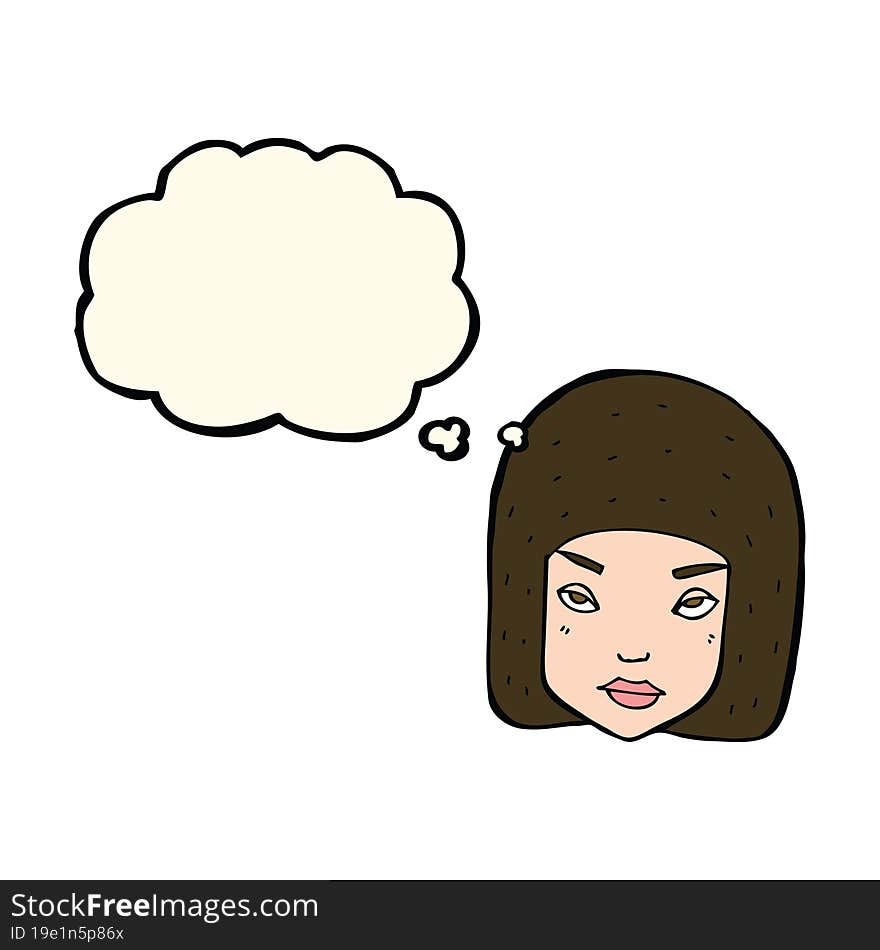 Cartoon Annoyed Female Face With Thought Bubble