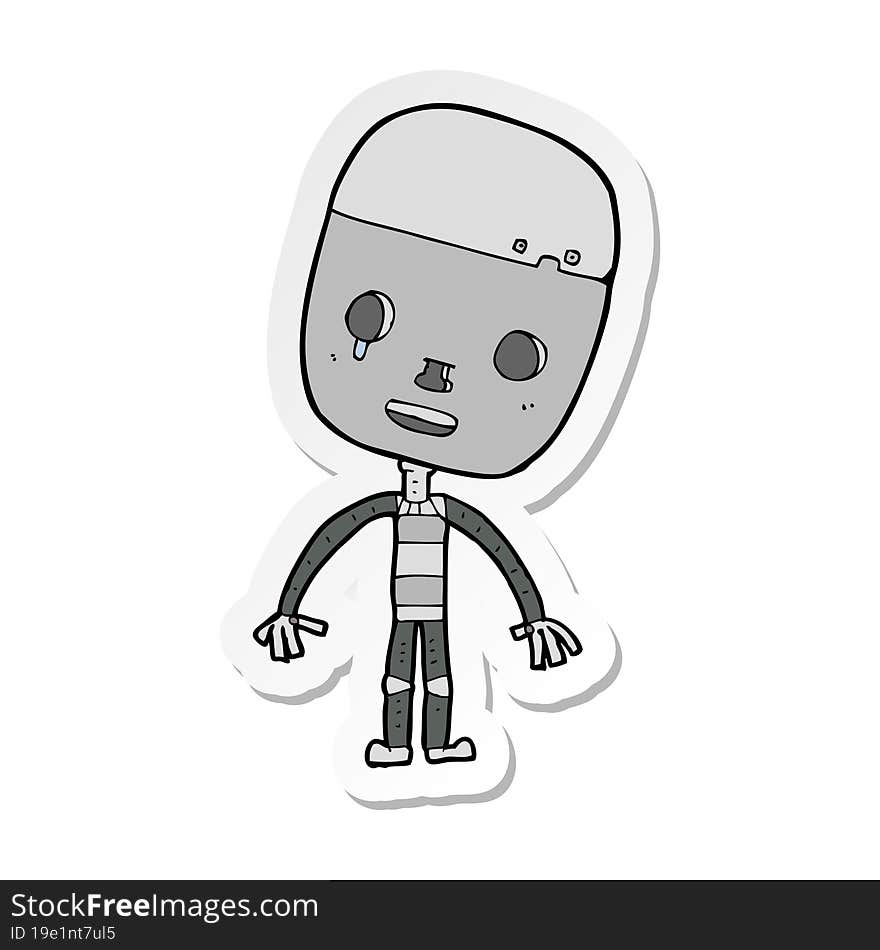 Sticker Of A Cartoon Sad Robot