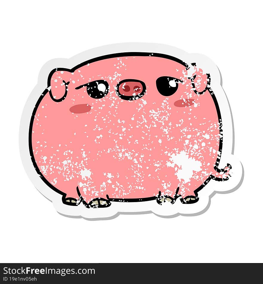 Distressed Sticker Of A Cute Cartoon Pig