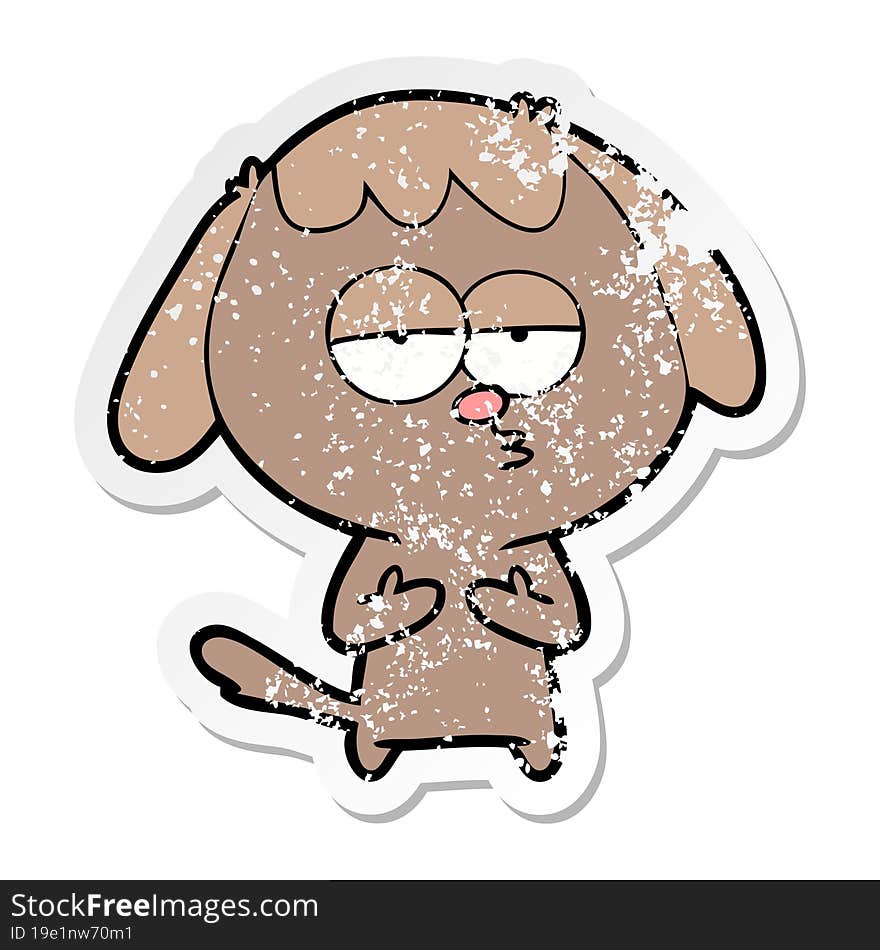 distressed sticker of a cartoon bored dog