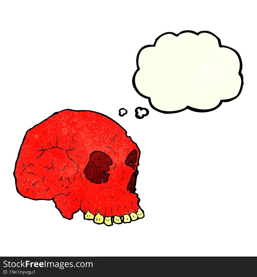 cartoon spooky skull with thought bubble