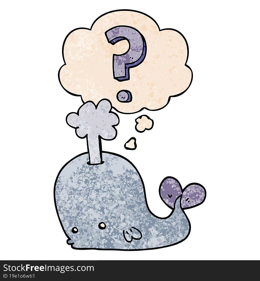 Cartoon Curious Whale And Thought Bubble In Grunge Texture Pattern Style