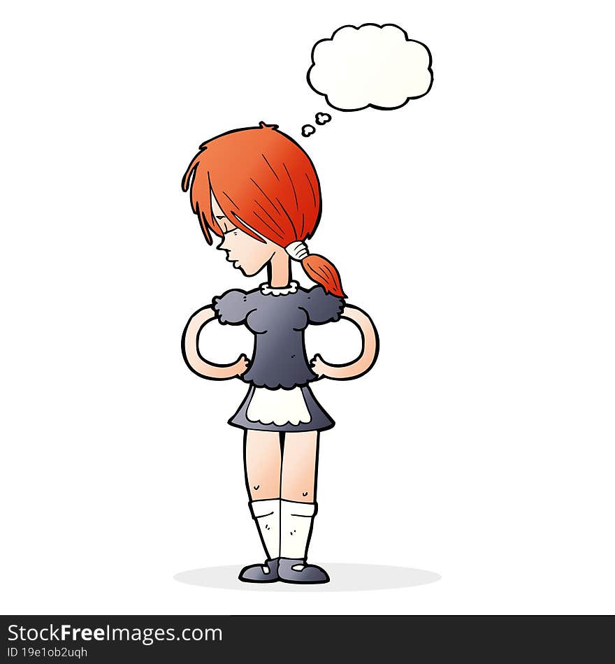 cartoon waitress with thought bubble