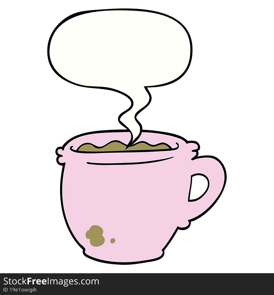 Cartoon Hot Cup Of Coffee And Speech Bubble