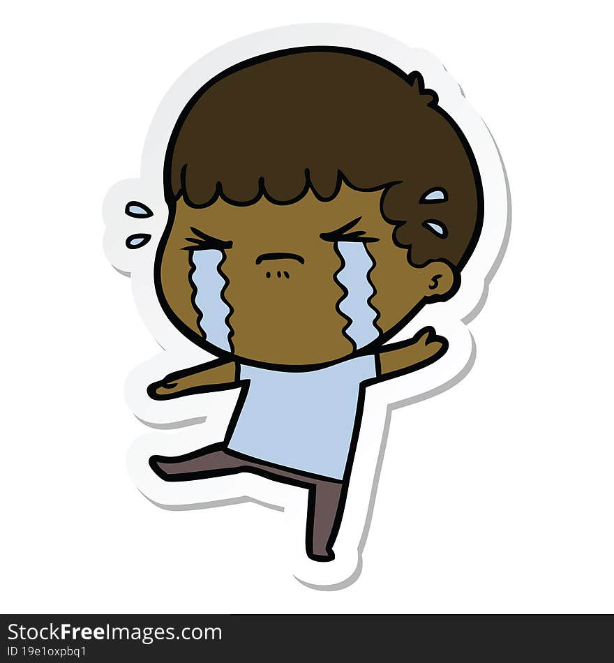 sticker of a cartoon man crying