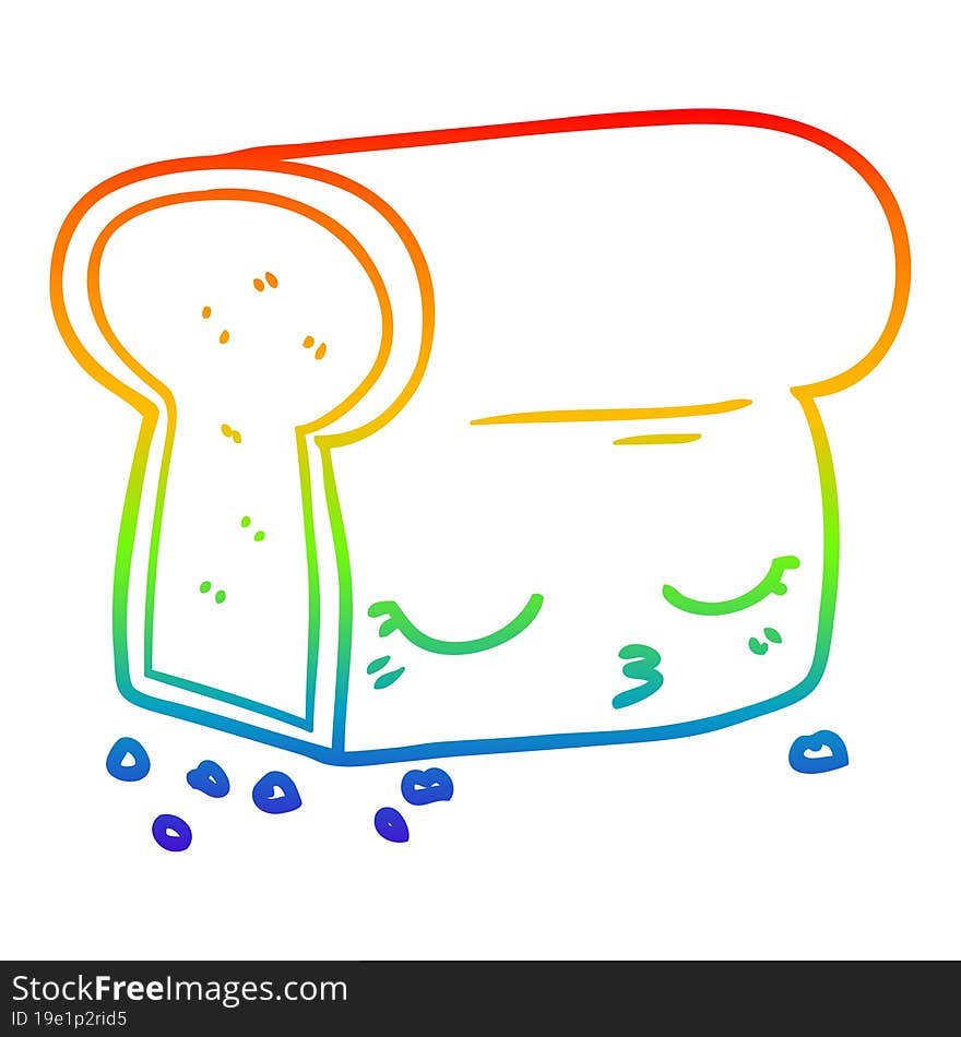 Rainbow Gradient Line Drawing Cartoon Loaf Of Bread