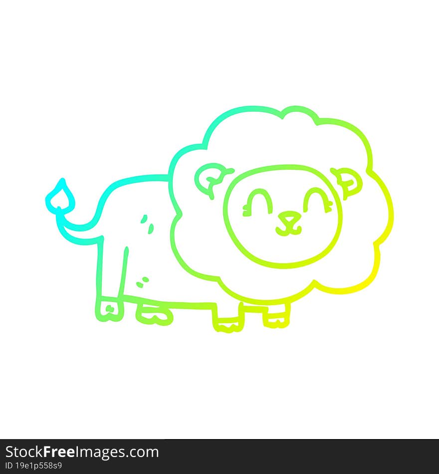 cold gradient line drawing of a cartoon happy lion