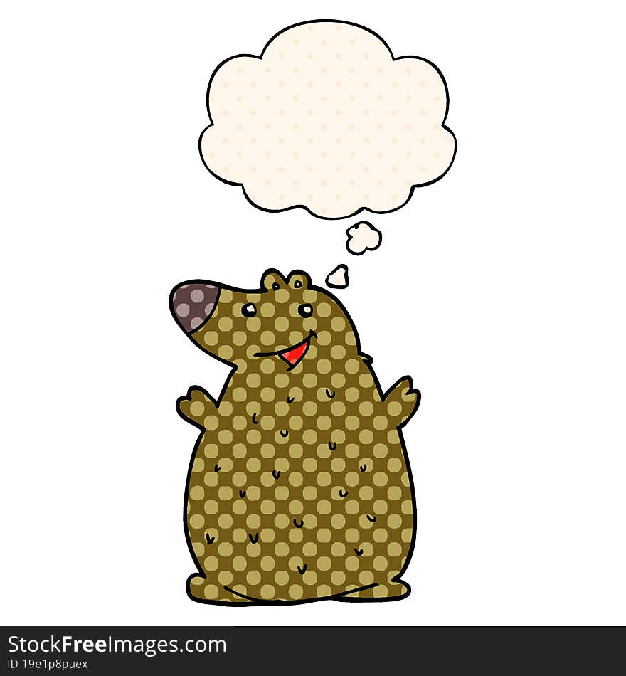 Cartoon Happy Bear And Thought Bubble In Comic Book Style