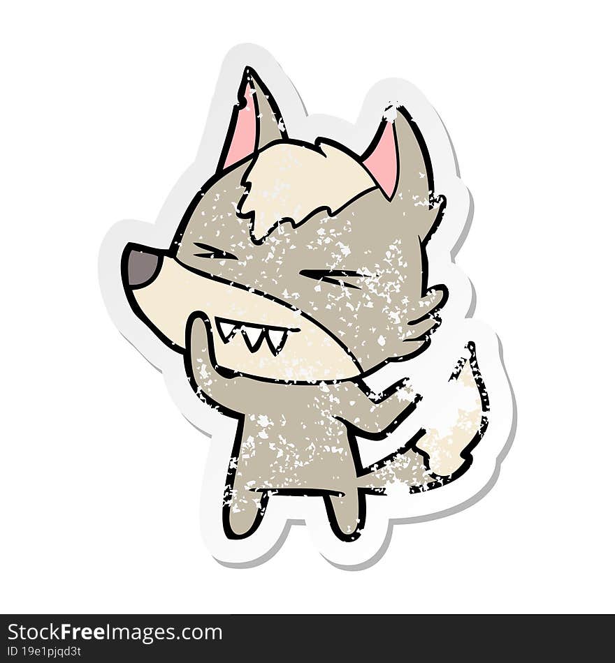 distressed sticker of a angry wolf cartoon