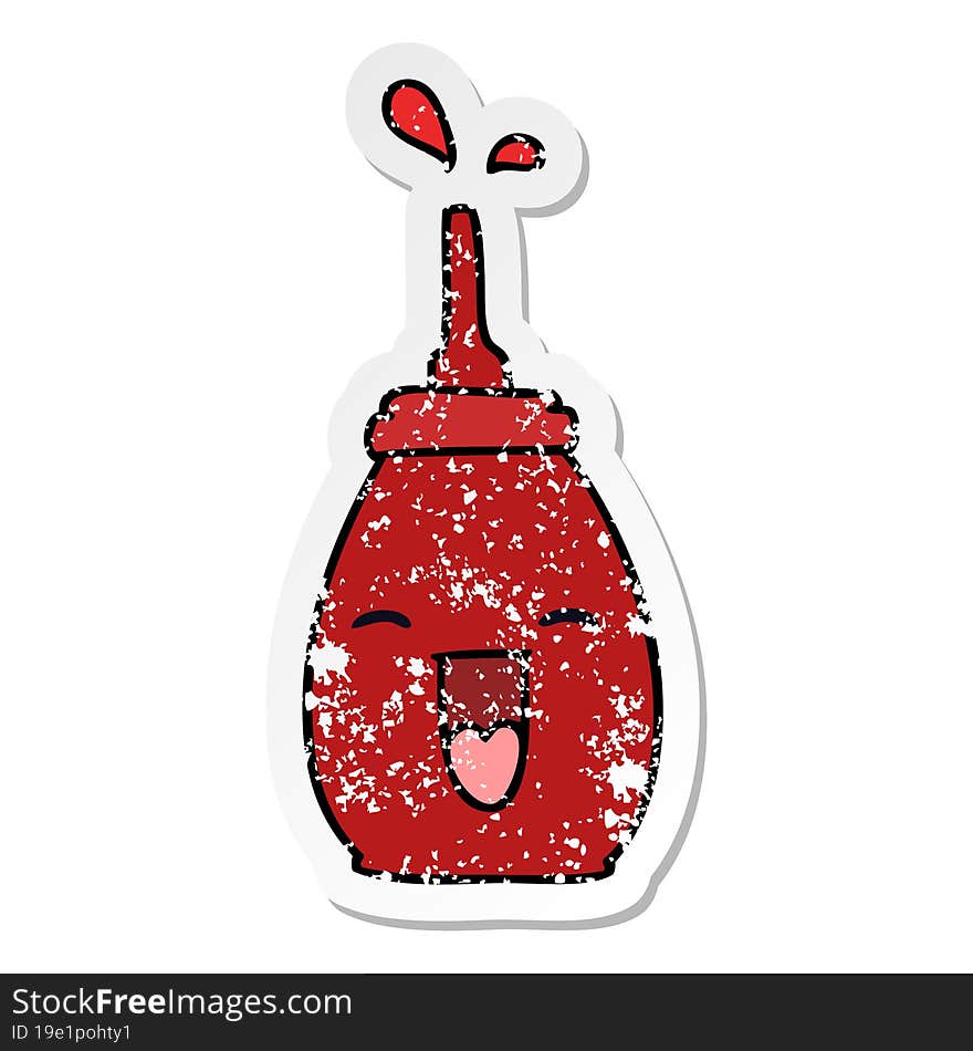 Distressed Sticker Of A Quirky Hand Drawn Cartoon Happy Red Sauce