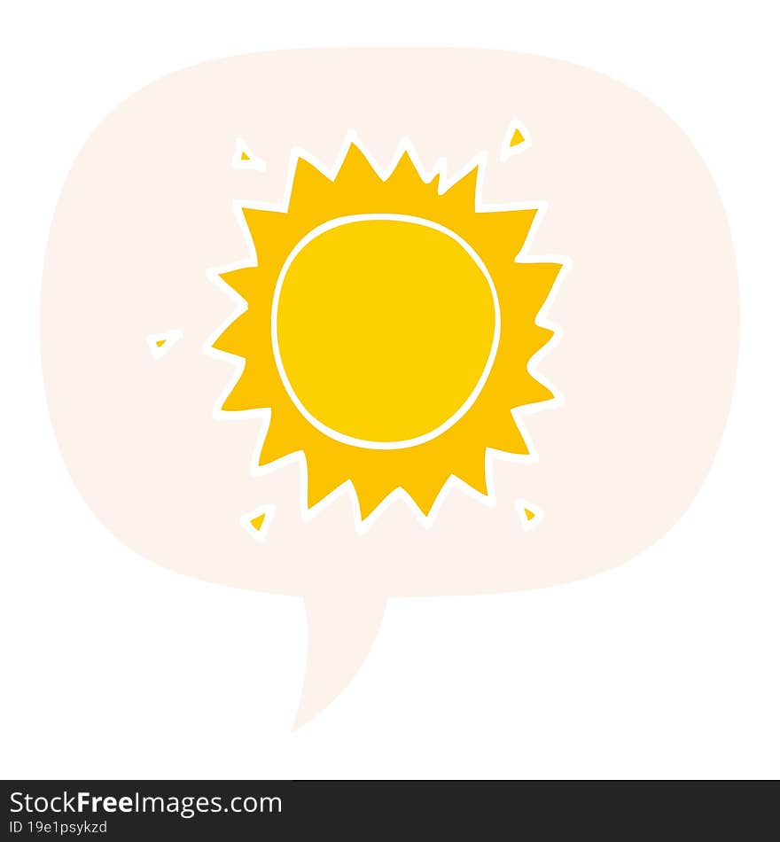 cartoon sun and speech bubble in retro style