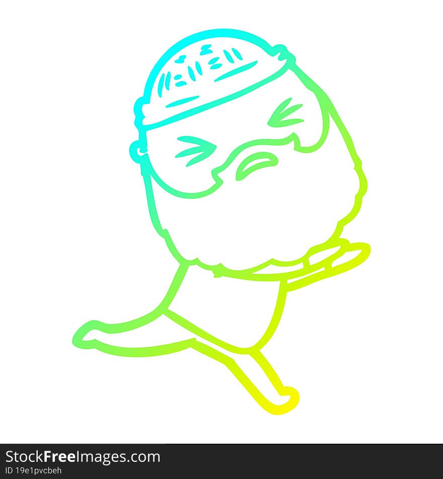 cold gradient line drawing of a cartoon man with beard