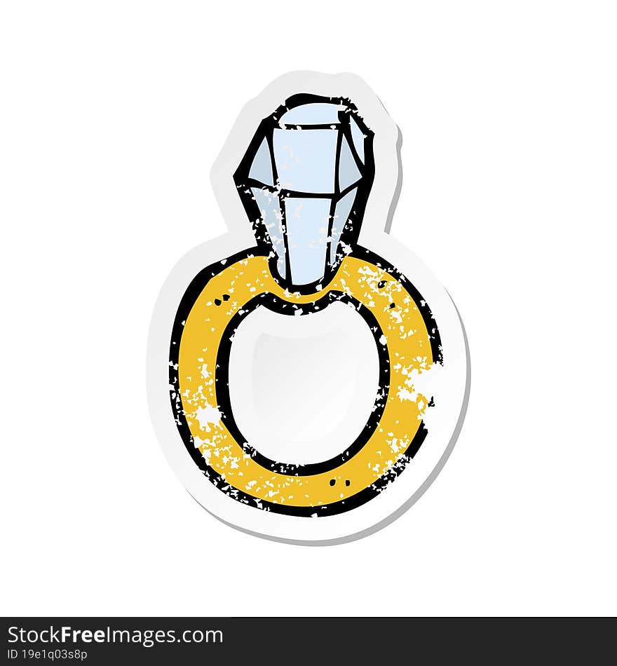 Retro Distressed Sticker Of A Cartoon Diamond Ring