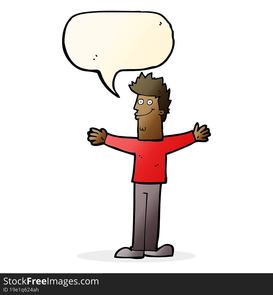 cartoon happy man with speech bubble