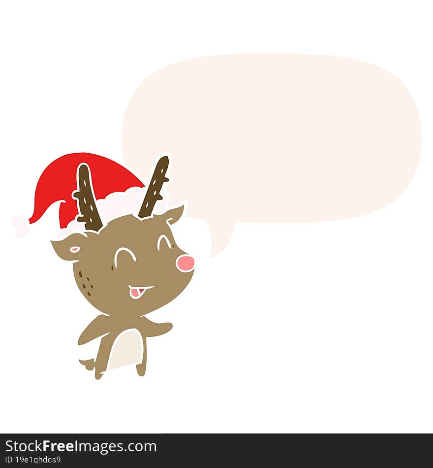 cartoon christmas reindeer with speech bubble in retro style