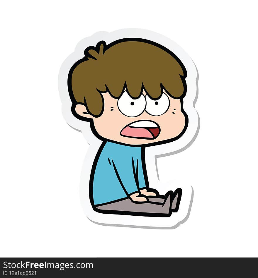 sticker of a worried cartoon boy