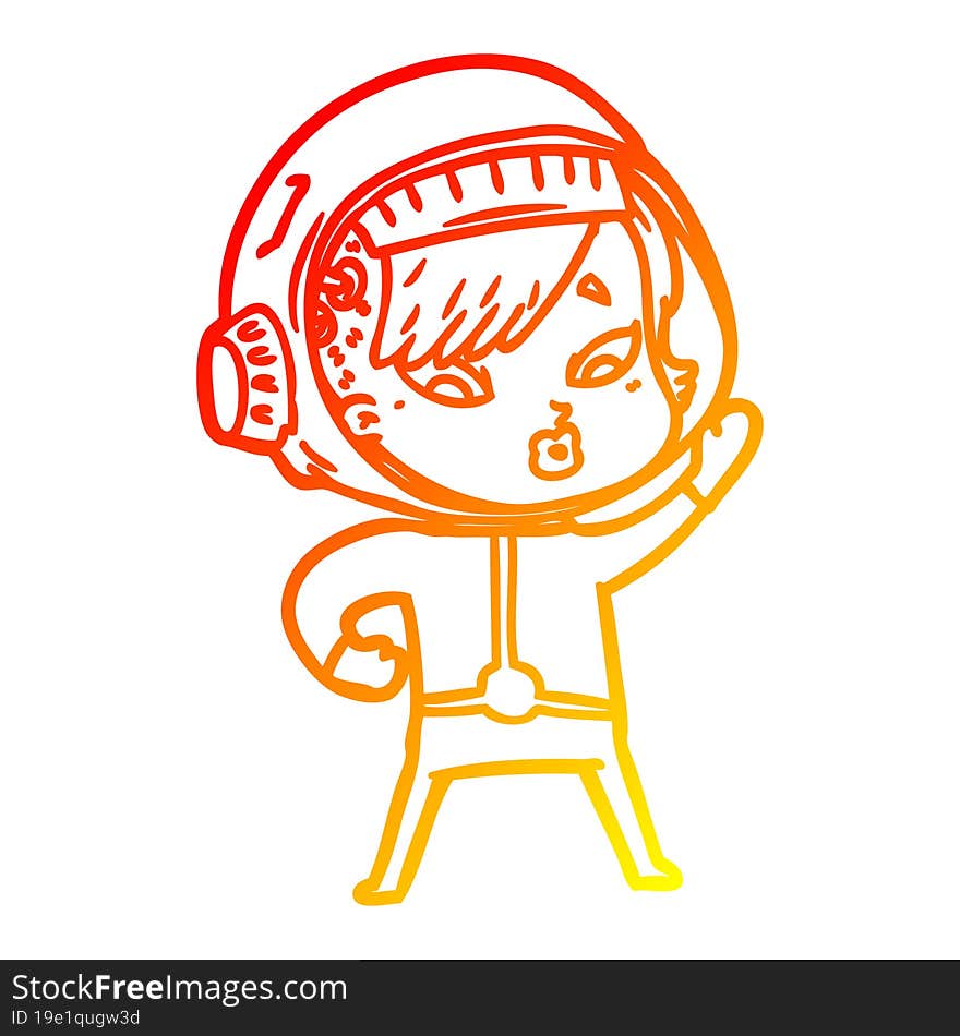 warm gradient line drawing cartoon astronaut woman