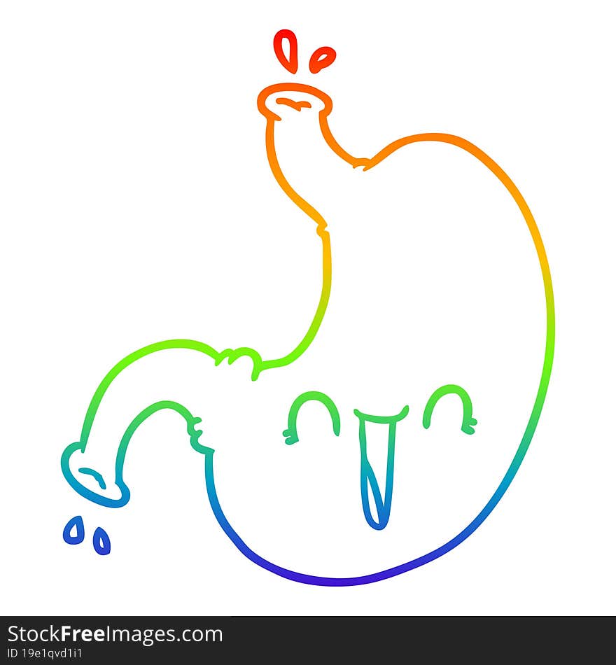 rainbow gradient line drawing of a cartoon happy stomach