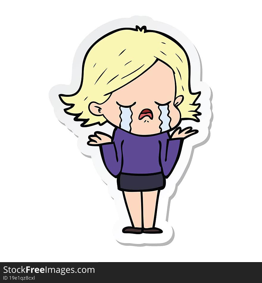 sticker of a cartoon girl crying