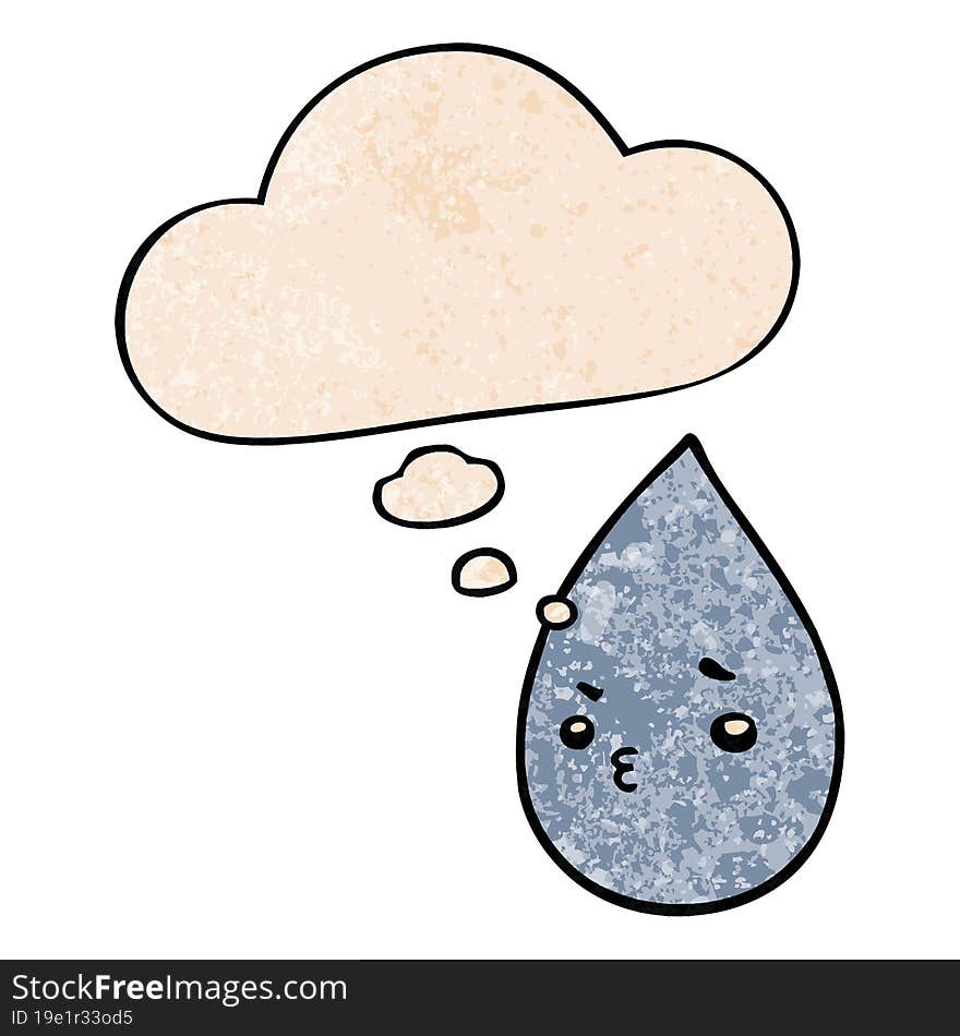 cartoon cute raindrop and thought bubble in grunge texture pattern style