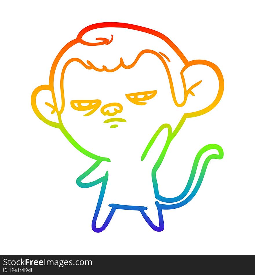 rainbow gradient line drawing of a cartoon monkey